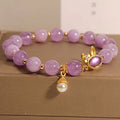 Mori style crystal bracelet with purplish red jade hare head design