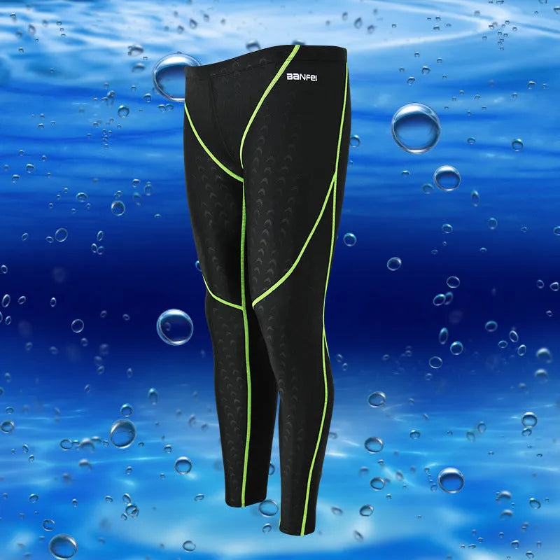 Men's nylon cropped swimming trunks in black with coloured side lines.