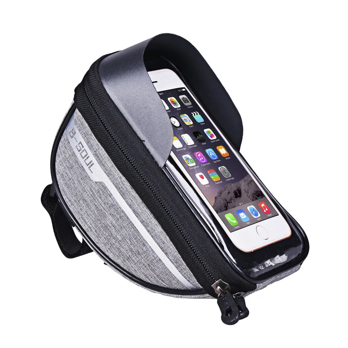 B-SOUL bicycle mobile phone bag with 7-inch touch screen, light barrier design, 18.5 x 9.5 x 8.5 cm, available in red, grey, black, and blue