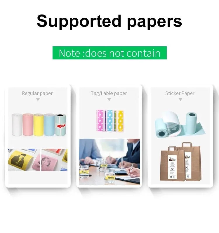 Mini Bluetooth thermal printer in white, pink or blue, 79x42x79mm, for phone photos and labels