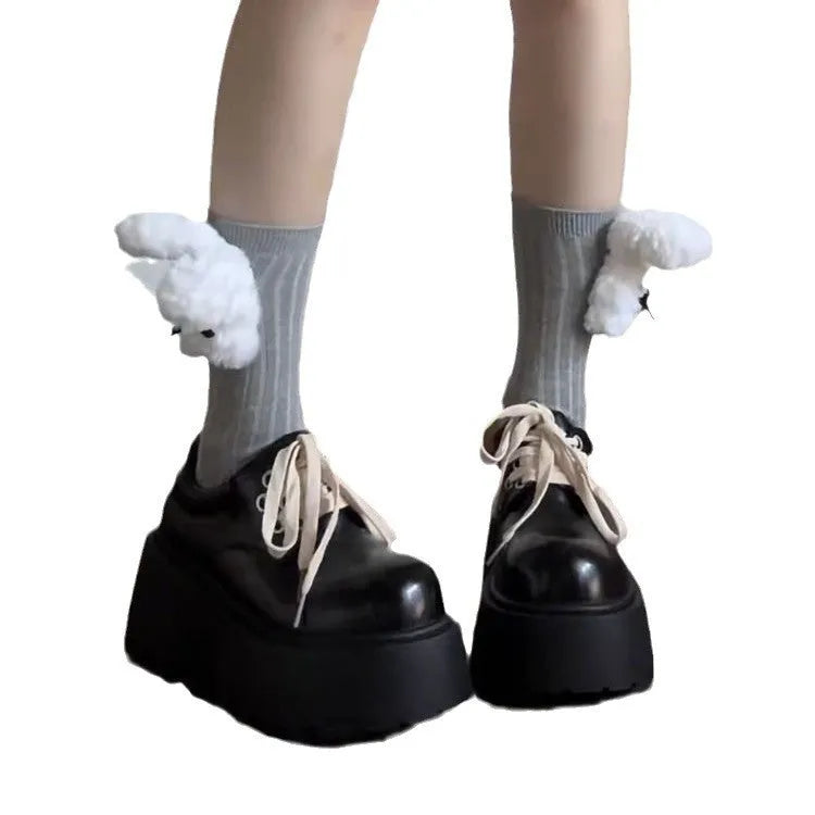 Women's black matte PU leather chunky platform shoes with lace-up buckle and round toe.