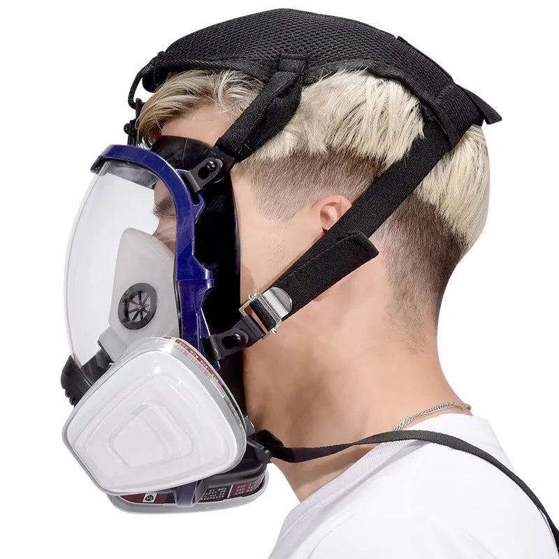 Blue edge spherical full face mask with trapezoidal canister design for KN95 respiratory protection