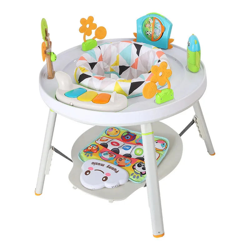Baby jumping chair with three functions: bouncing, gymnastic rack, and developmental training stations