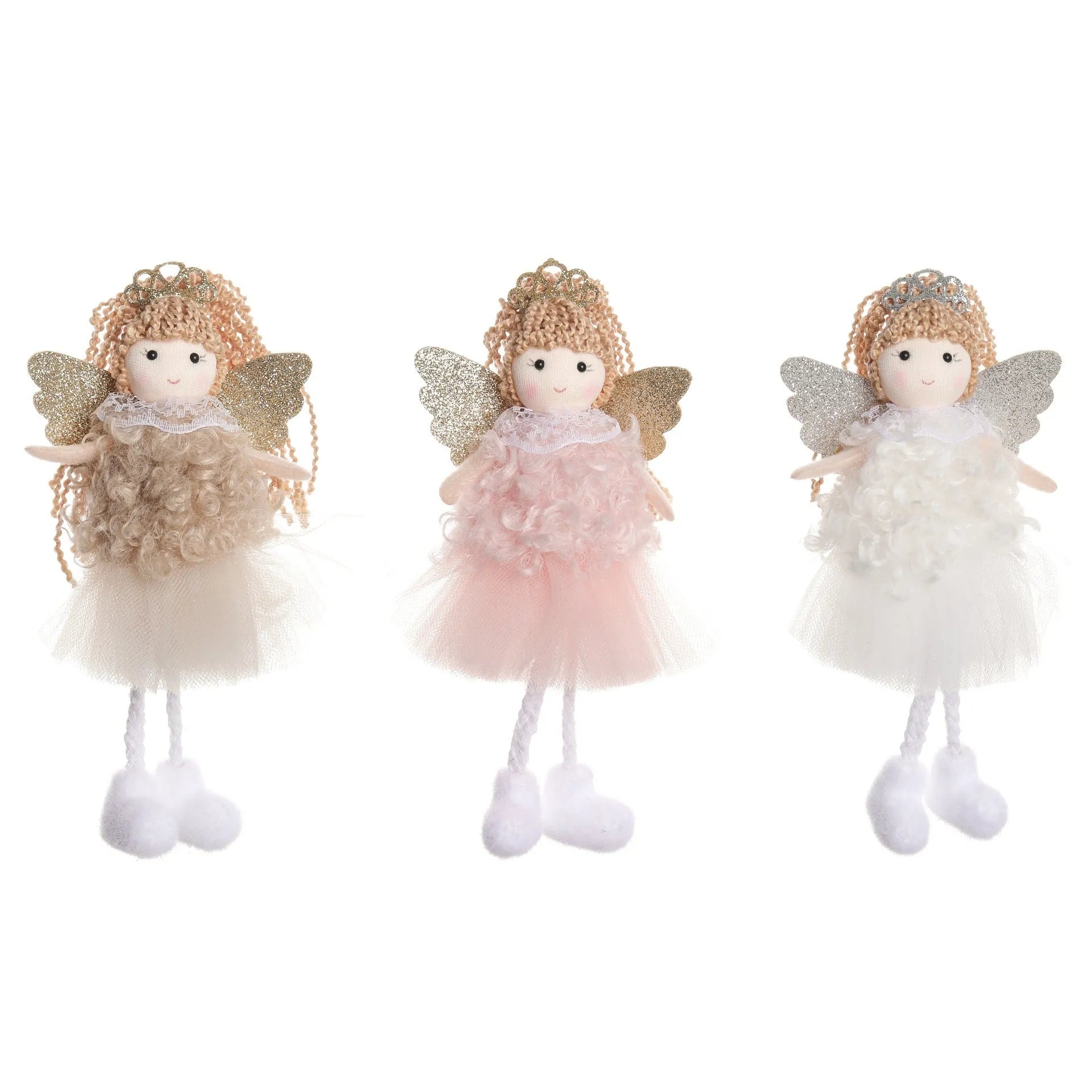 Fabric Christmas angel girl pendant hair clip for high ponytail in white, pink, and khaki colours