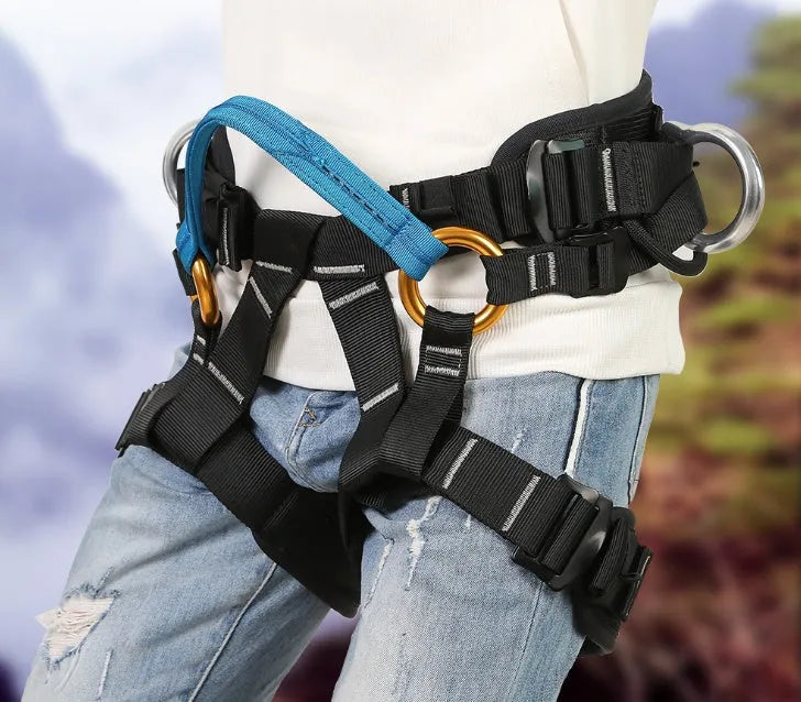 Black polyester camping hiking bust belt half body seat belt with adjustable waist and thigh straps