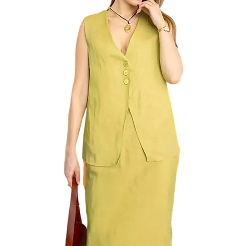 Women's blue sleeveless vest and long matching skirt two-piece casual outfit set