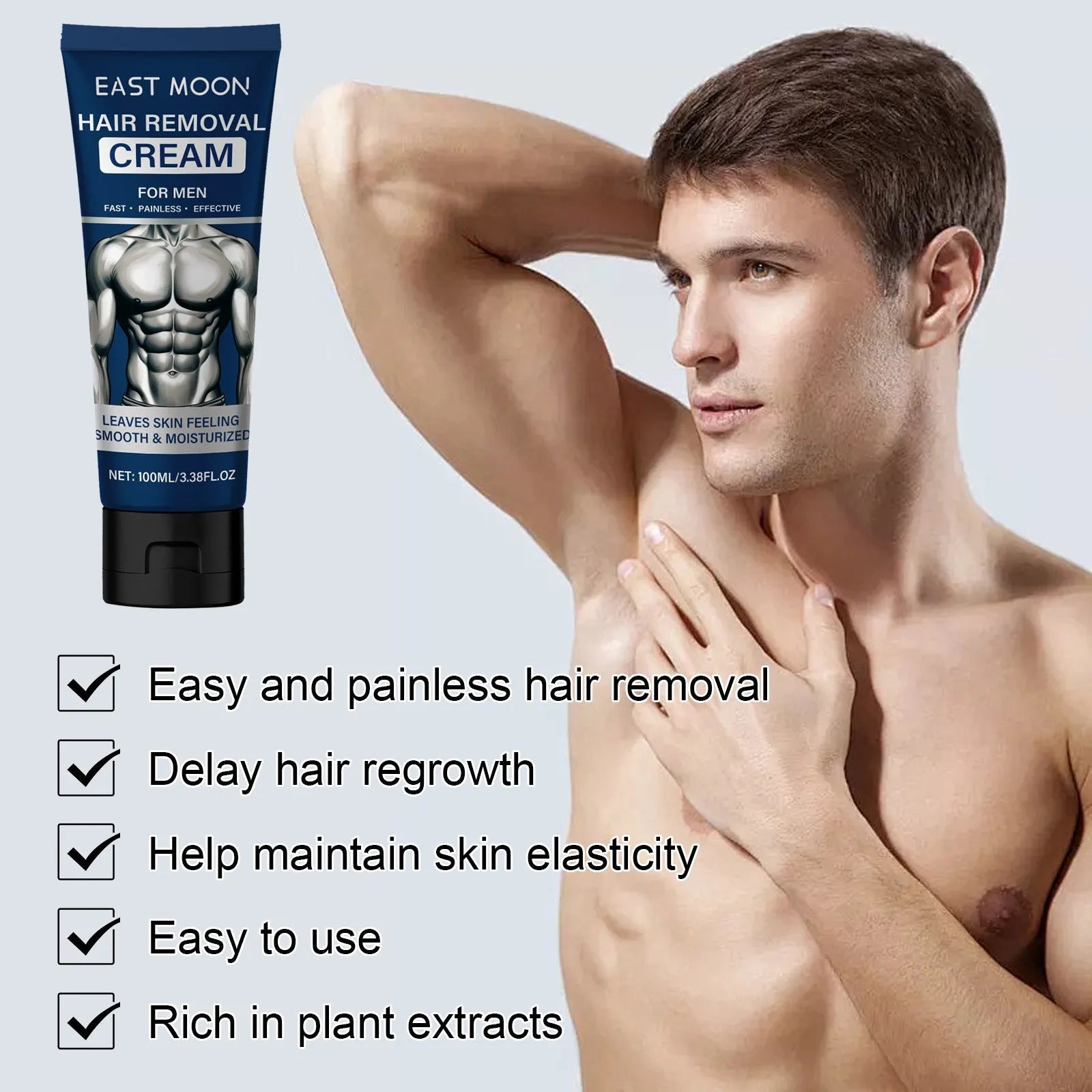 Men's hair removal cream tube 100ml for facial and body hair removal