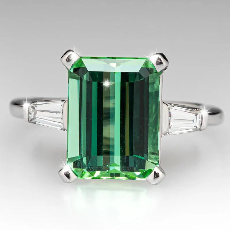 Square emerald ring green electroplated copper geometric ring for women size No 6 to No 10