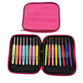 Complete set of 16 crochet hooks with two handle types and a grey PU storage bag.