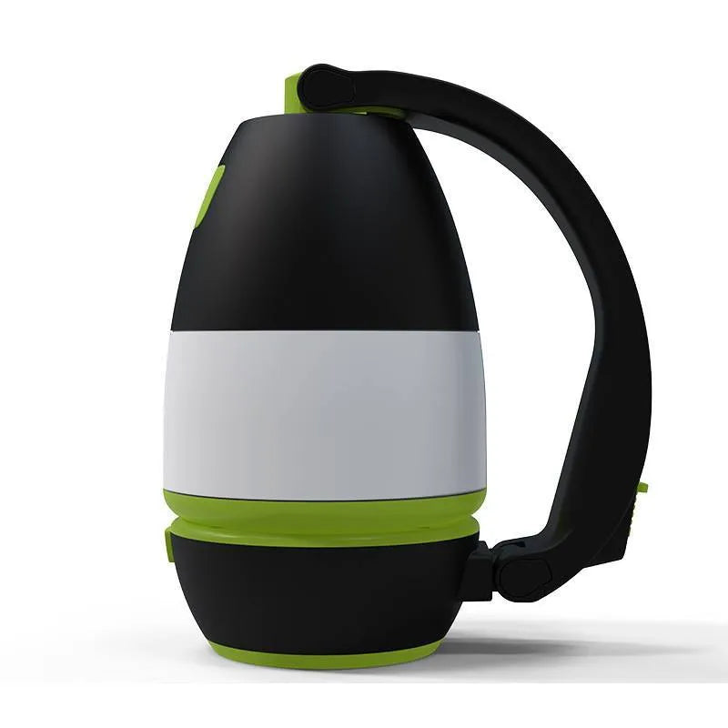 Black green 3-in-1 multifunctional LED table lamp and foldable camping flashlight.