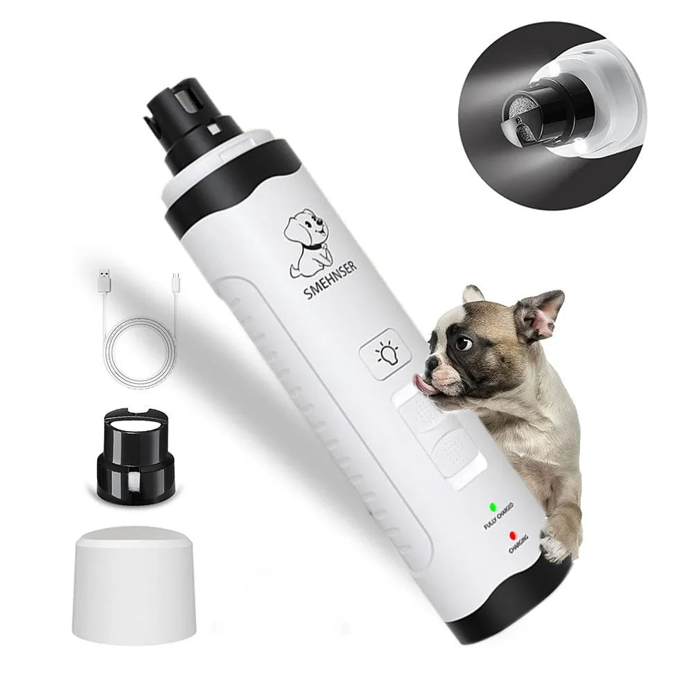 3-speed LED electric nail trimmer for dogs with dust collection compartment.
