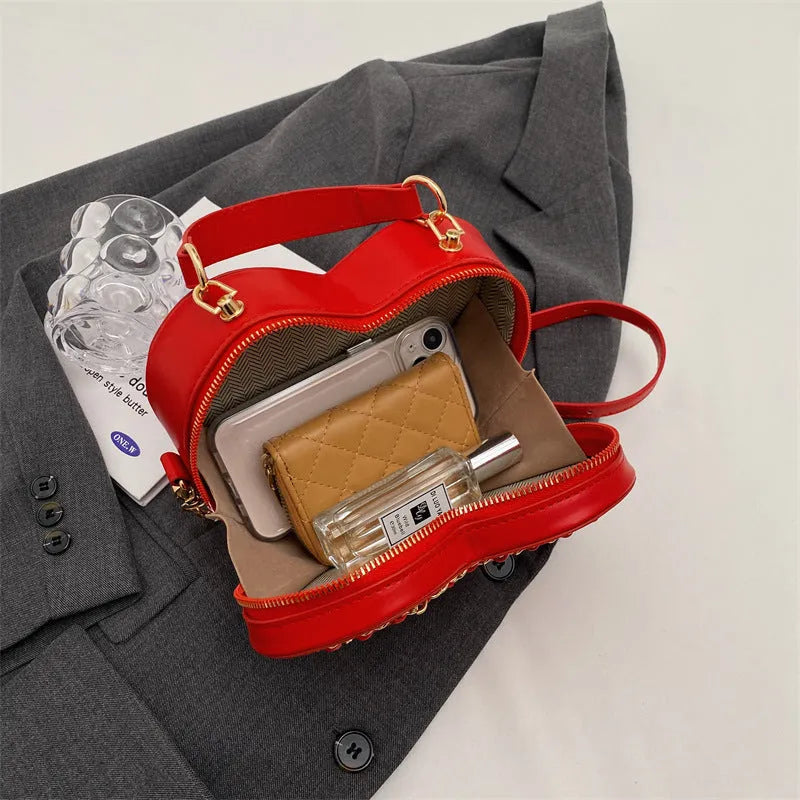 Women's PU chain shoulder messenger bag in beige with internal phone pocket and file bag