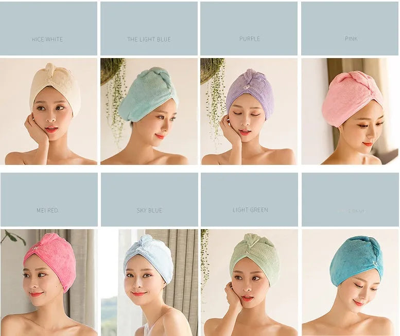Women's microfiber hair drying cap in a light colour, showing its absorbent fabric and cap shape.