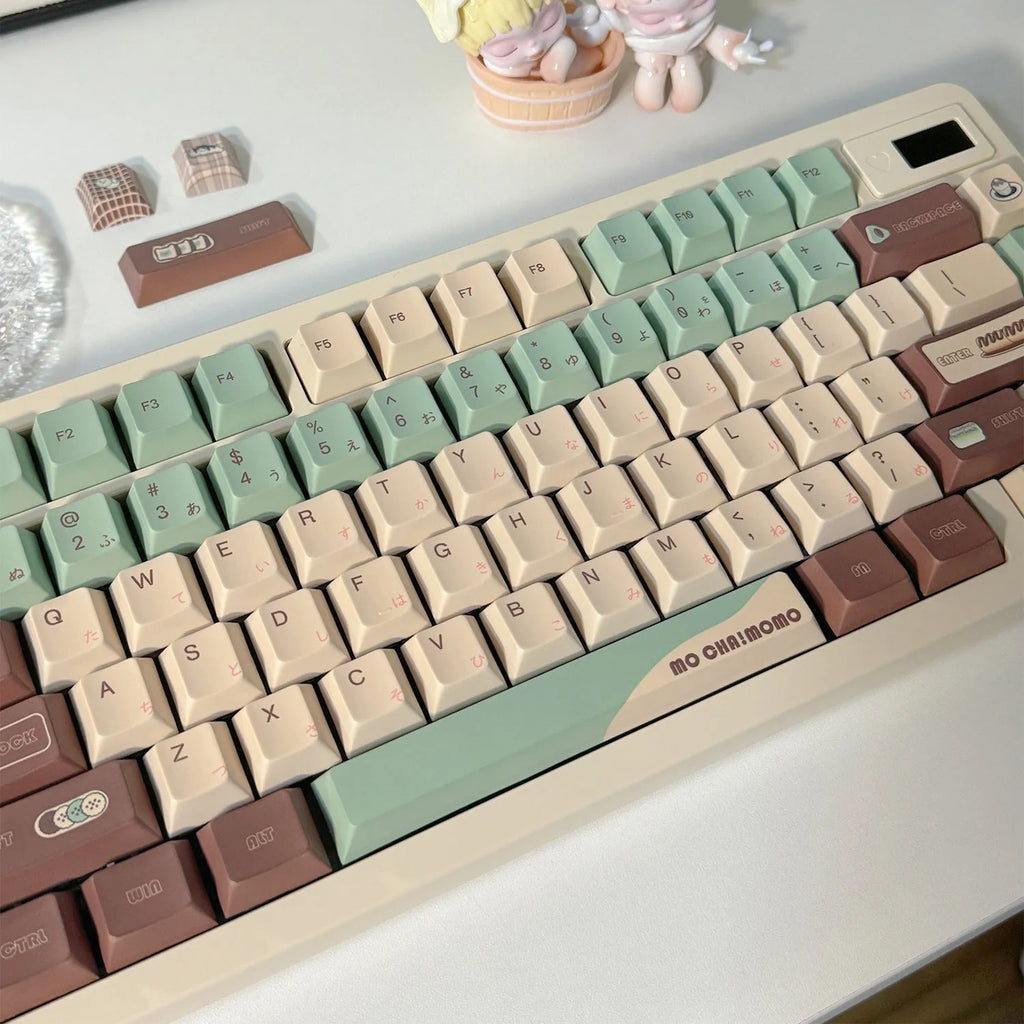Matcha green mechanical keyboard key caps with cross-shaped satellite shaft design