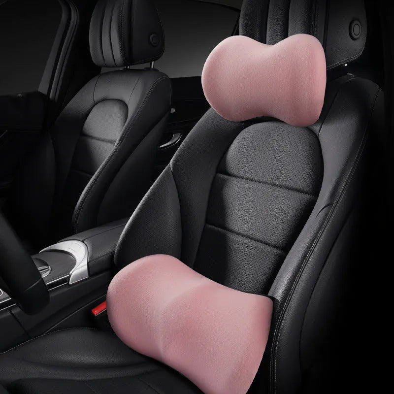 Car seat summer driving headrest pillow and lumbar support cushion set in multiple colour options