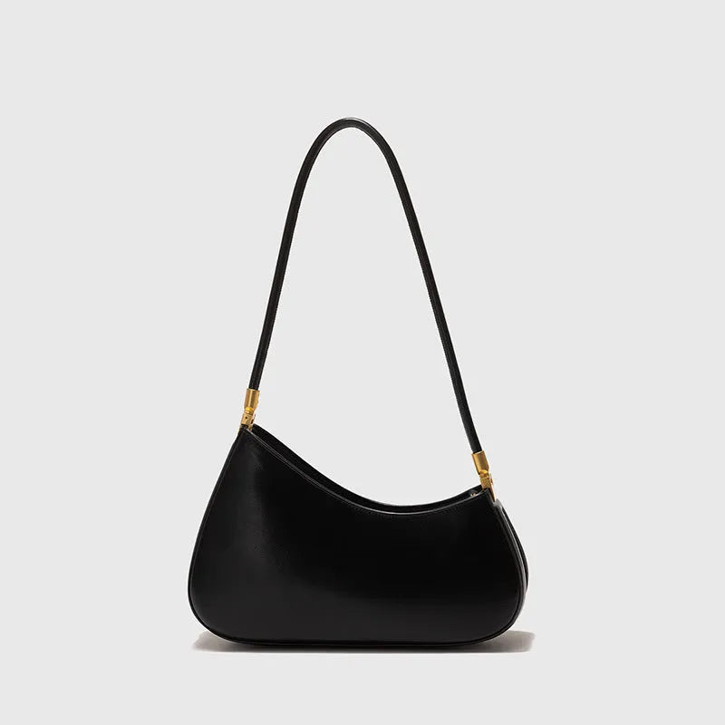 Women's retro PU leather underarm bag in oval shape with single shoulder strap and sandwich pocket