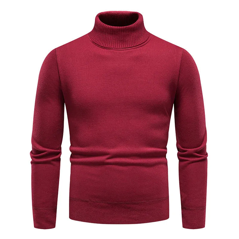 Men's fleece-lined turtleneck sweater in beige, straight pullover, sizes M-4XL