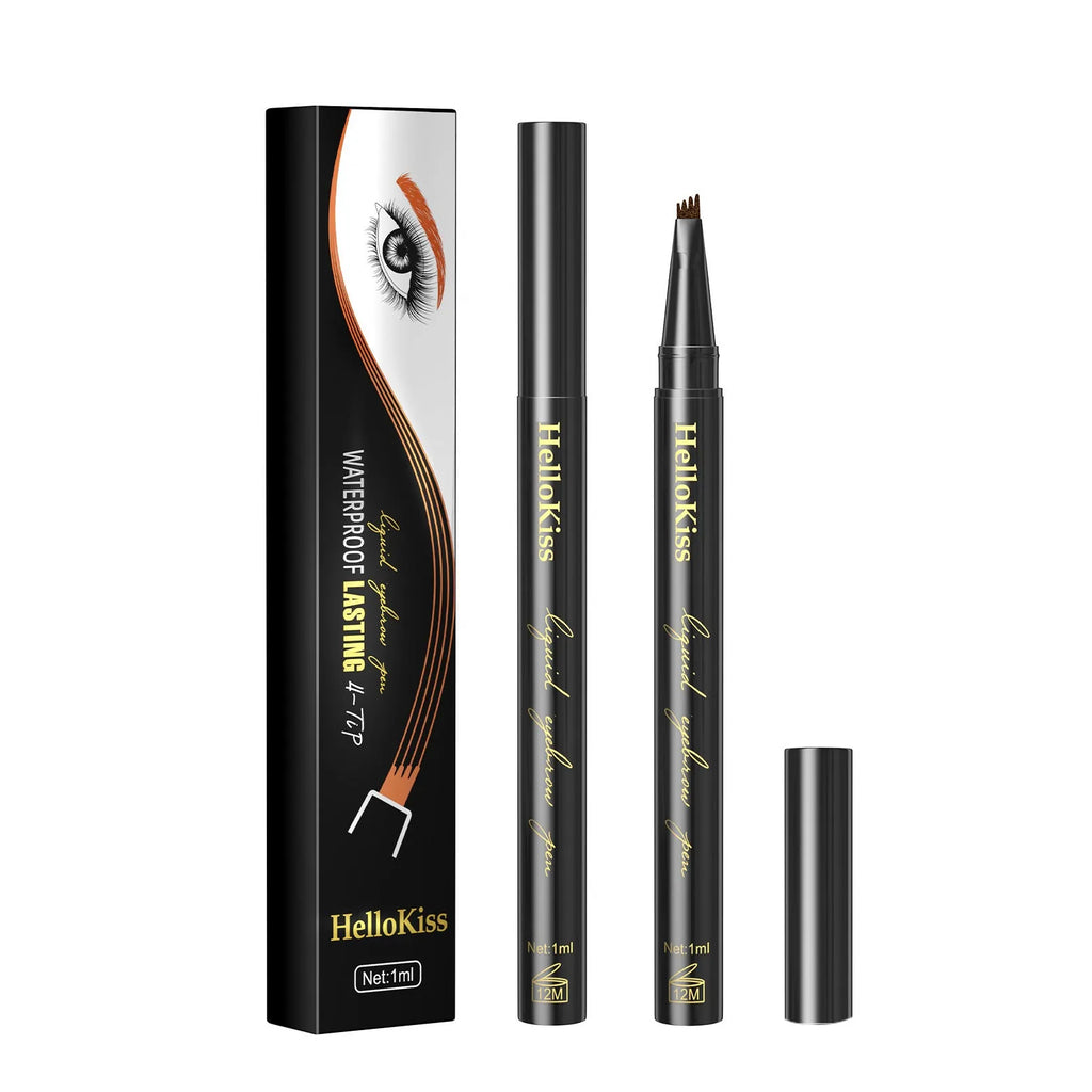 Hellokiss four-fork waterproof eyebrow pencil with ultra-fine tip in light brown, dark brown, light grey, and dark grey