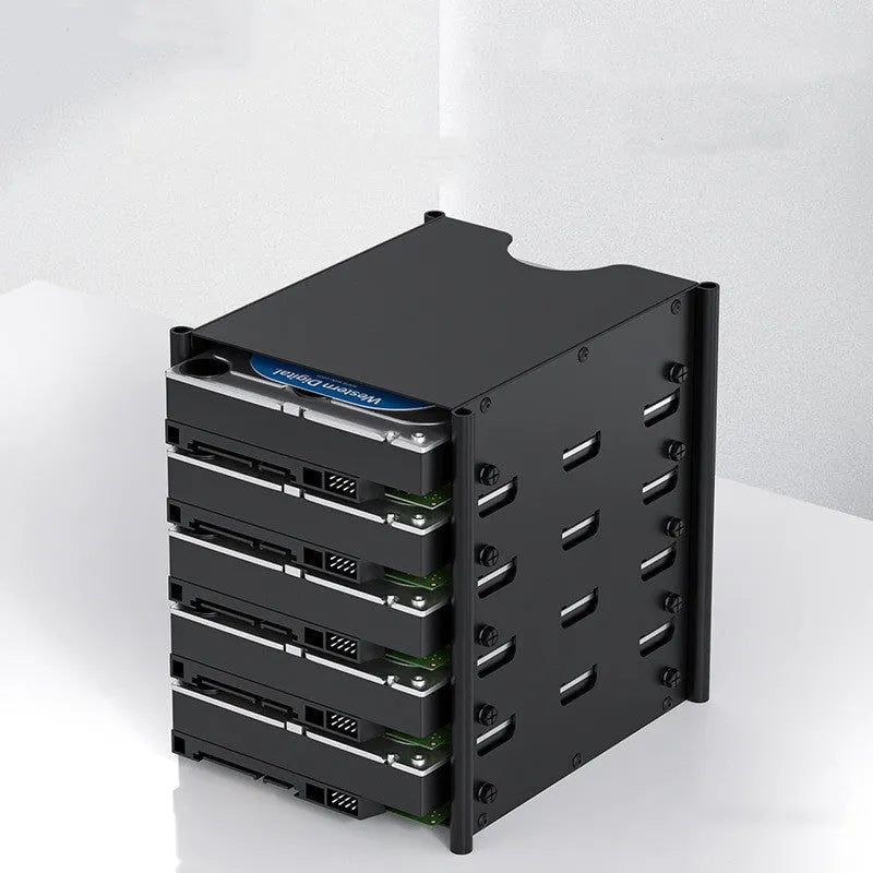 Black 5-layer metal hard drive storage bracket for 3.5-inch drives, 145x140x115mm, with screwdriver