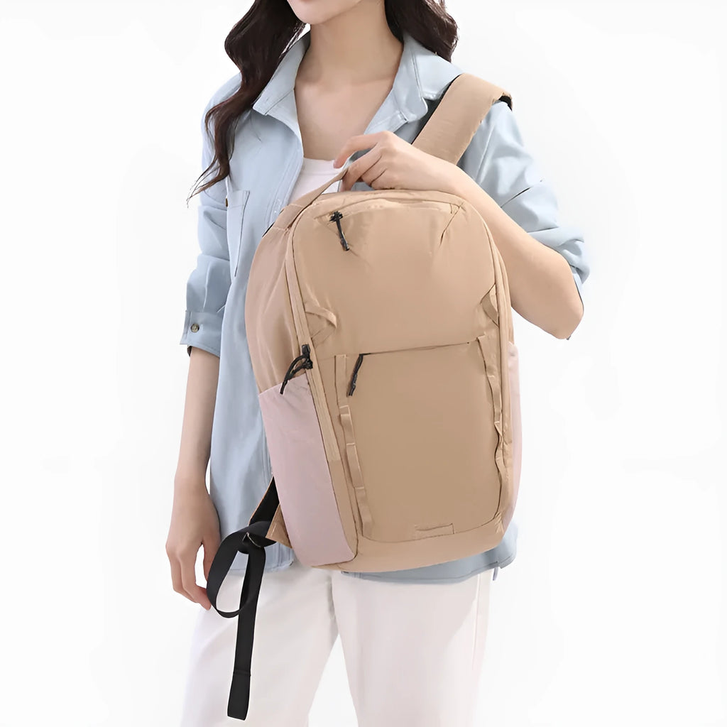 Waterproof Taslan composite cloth briefcase backpack in beige colour with curved shoulder strap