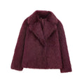Women's faux fur jacket with lapel collar, long sleeves, solid colour, 50cm length, sizes XS to L