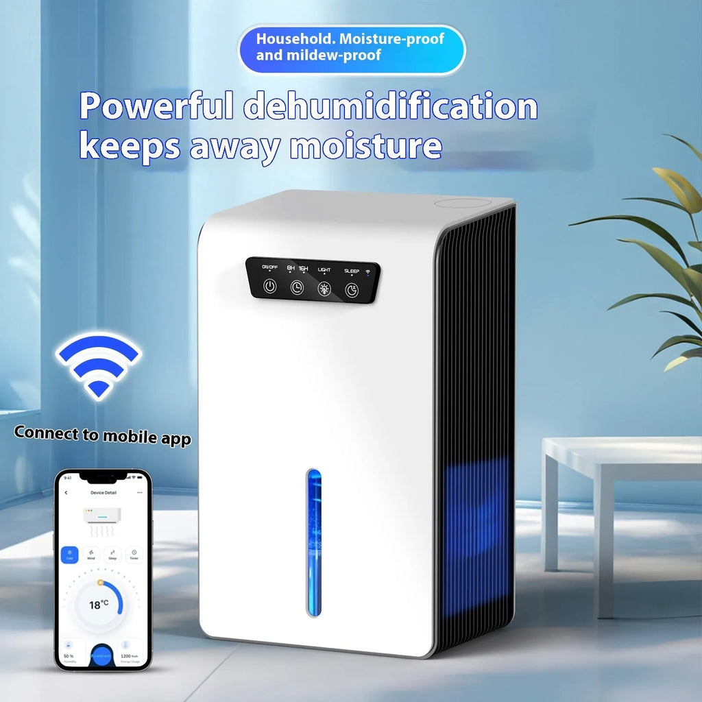Milky white compact household dehumidifier for 10-20 square metre bedrooms with 2.6-4.0 litre reservoir