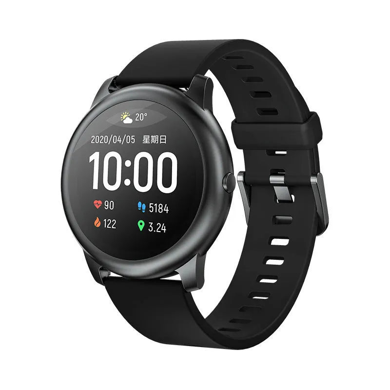 Haylou LS05 Black smart watch with 1.28 inch TFT screen, round 45.3mm alloy case, silicone band, heart rate and sleep monitor