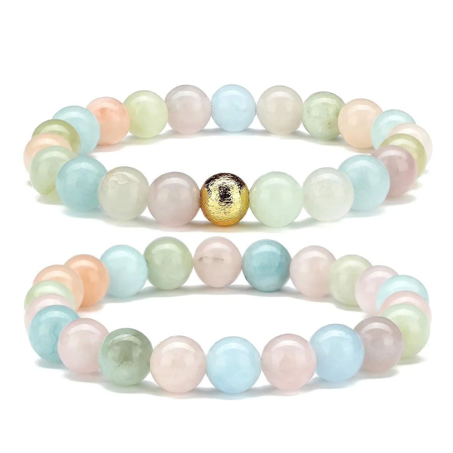 Handmade 8mm geometric bead bracelet in natural stone, showing one of 14 colour options like agate or amethyst.