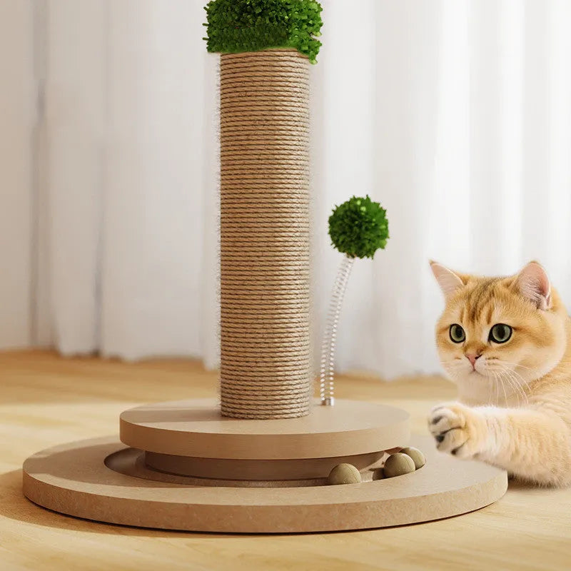 Self-Hi vertical cat climbing frame with a canna-coloured column and hemp rope scratching surface.