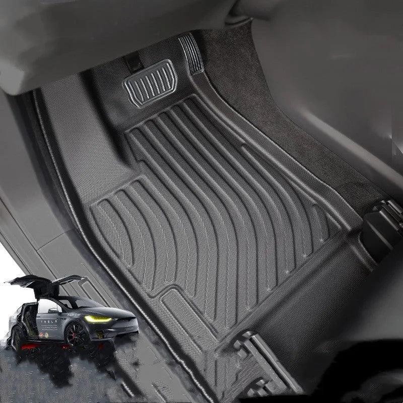 Waterproof TPE rubber car floor mats and tailbox liner for a left-hand drive Tesla Model X