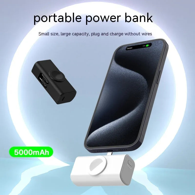 White or black folding double head portable power bank with 5000mAh capacity and 38.1 x 27.5 x 78.2mm capsule size