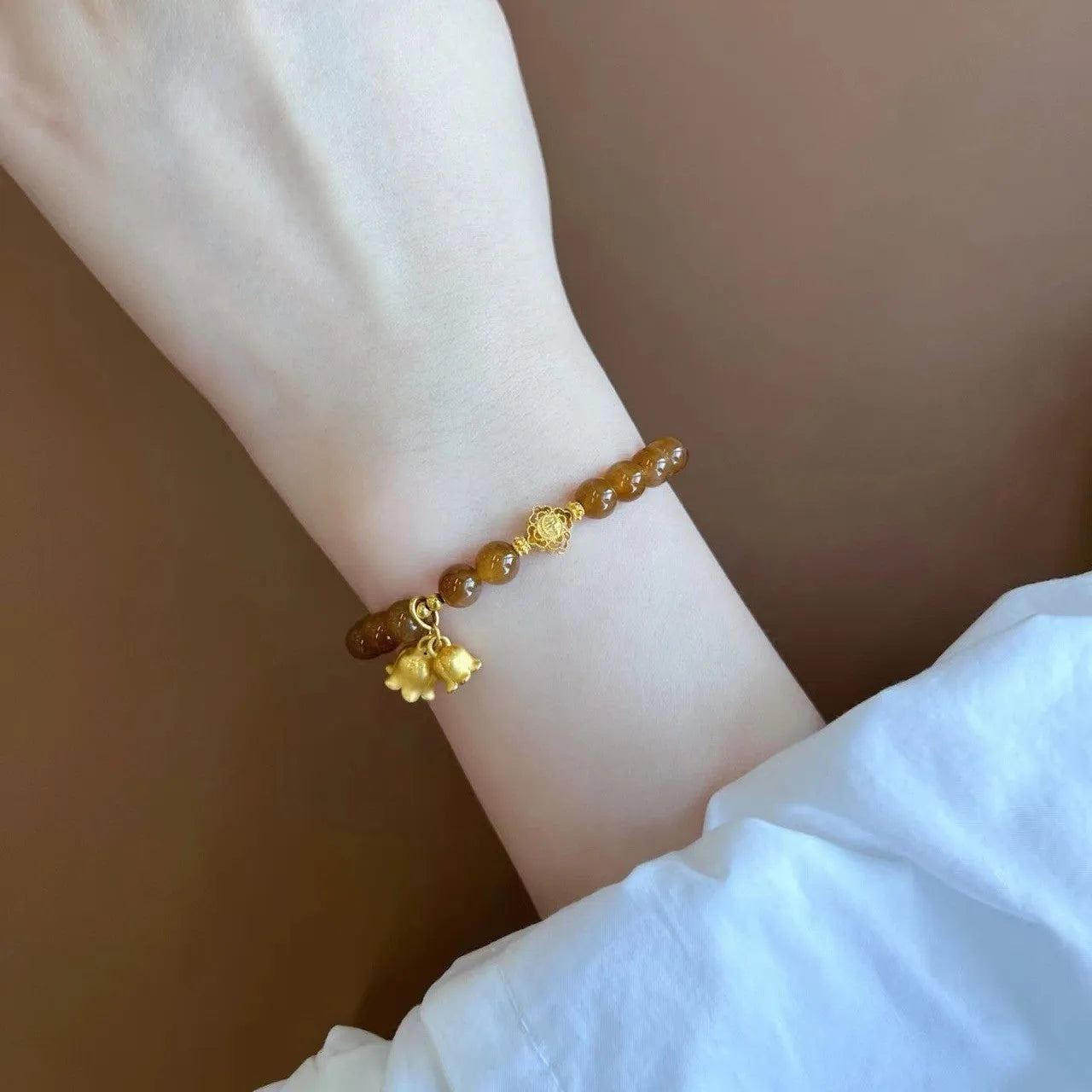 Women's New Chinese style bracelet with Lily floral design and electroplated finish