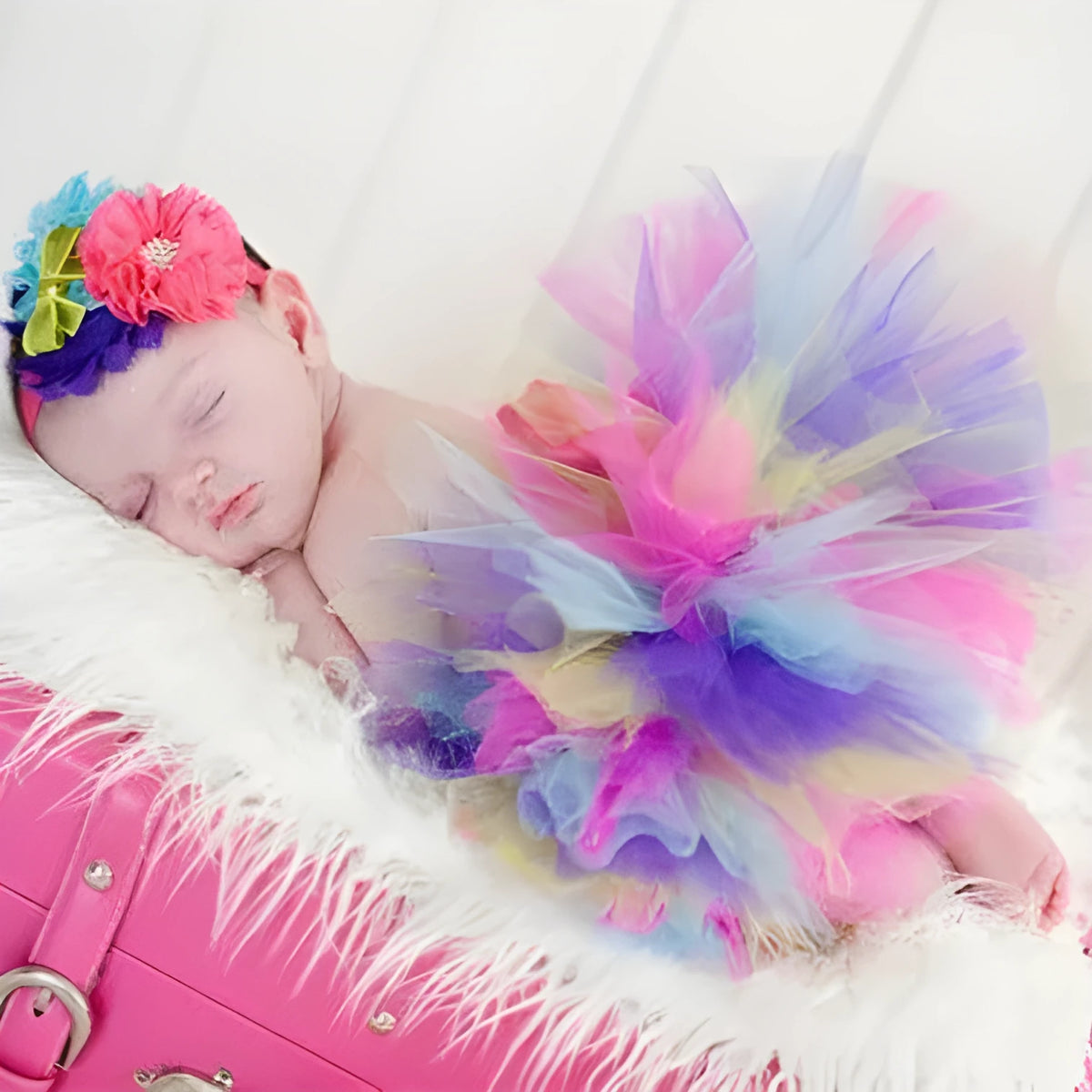 Newborn pettiskirt photography outfit with nylon skirt and hairband for 0-1 and 3-4 months baby girls