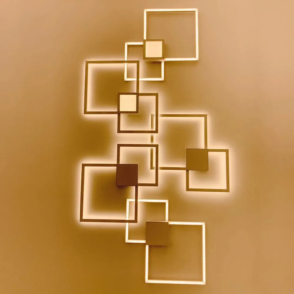 Geometric line LED wall lamp square 353mm iron acrylic white finish wall mounted