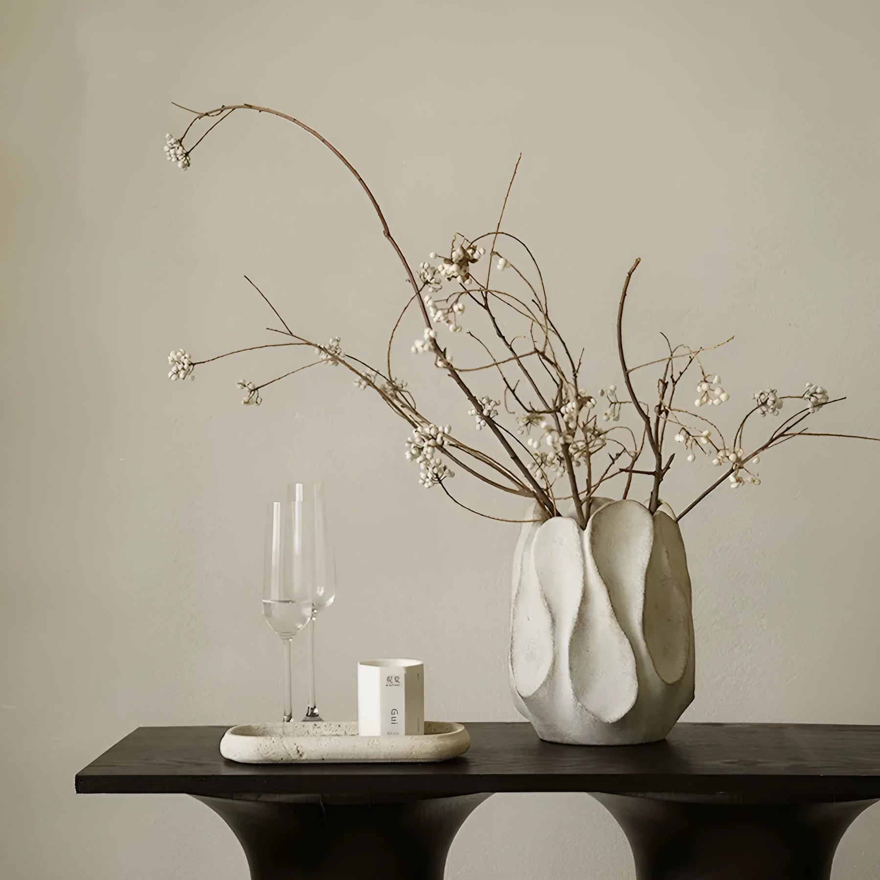 Irregular ceramic art vase with magnesium clay finish in high and low style options