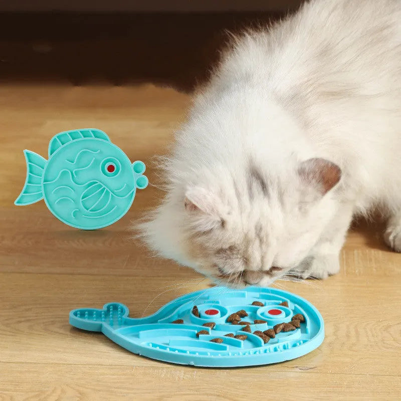 Pet minimalist slow food bowl in TPR, blue colour with dolphin style, on floor