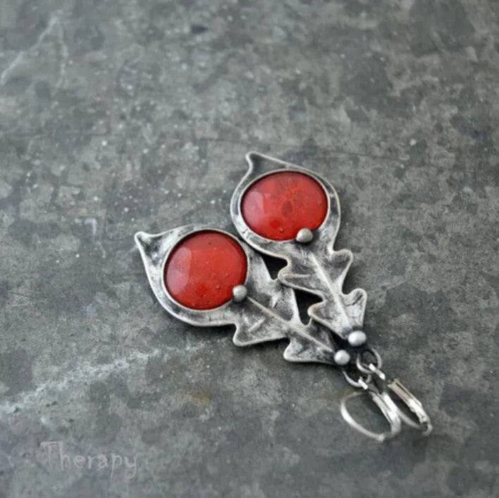 Fashion bohemian triangle inlaid ruby vintage earrings for women