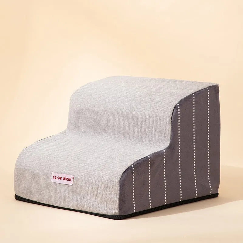 Small dog pet stairs in grey with removable sponge steps, corduroy and snow velvet cover, 40x72x40cm