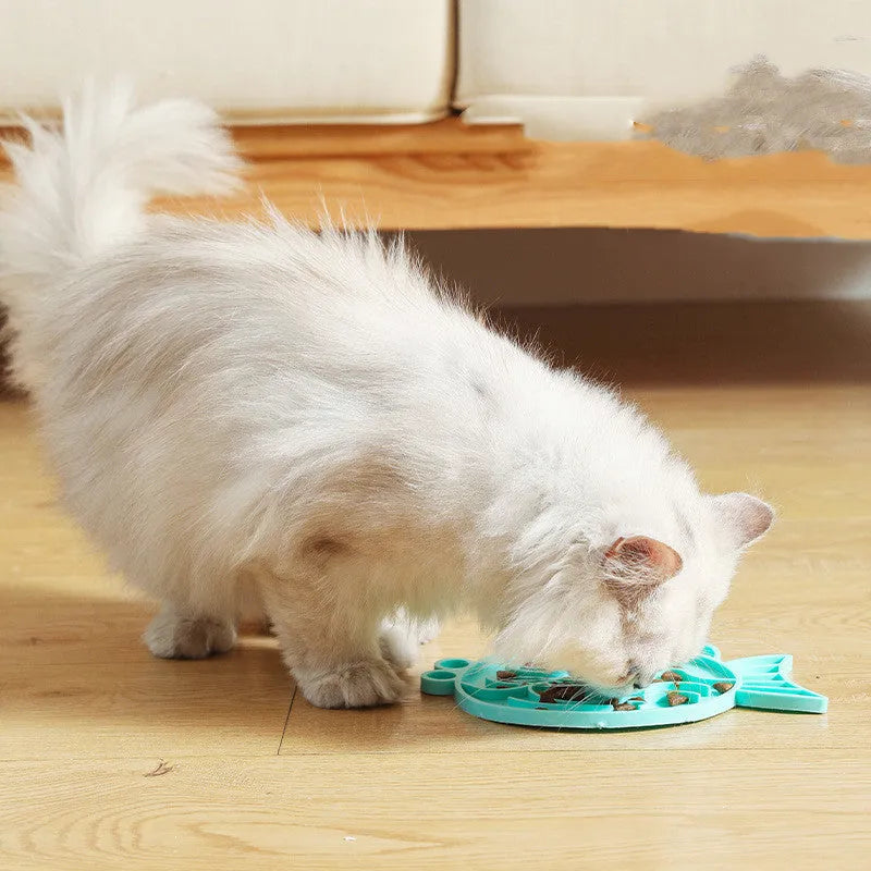 Pet minimalist slow food bowl in TPR, blue colour with dolphin style, on floor