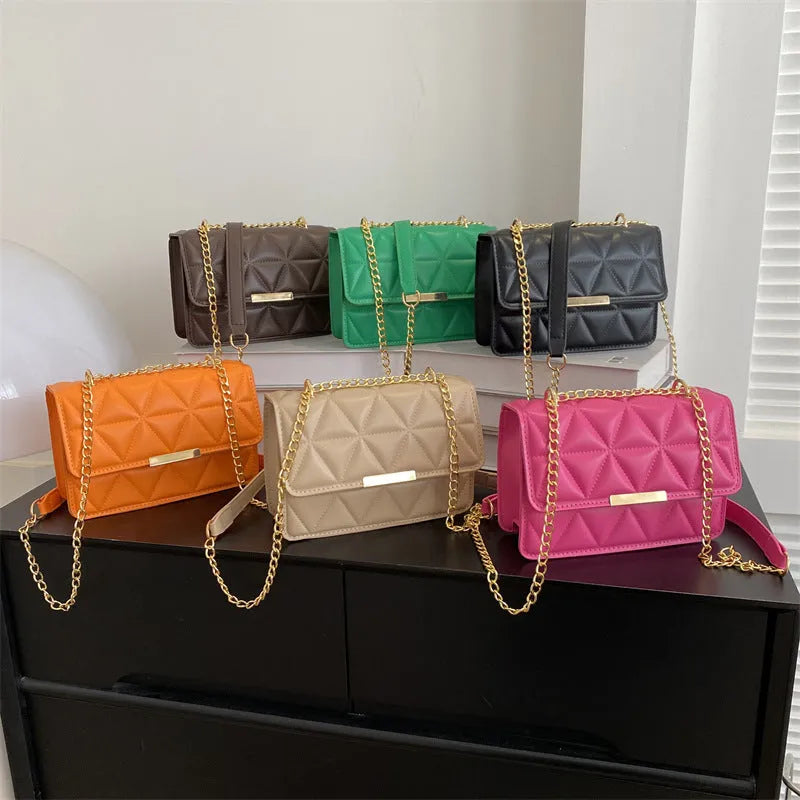 Women's PU leather stitching messenger bag in khaki colour 19x13x6cm with shoulder strap