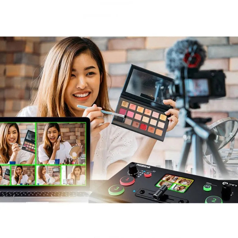 RGBLINK compact HDMI video production switcher with 4 inputs, T-Bar, and colour display