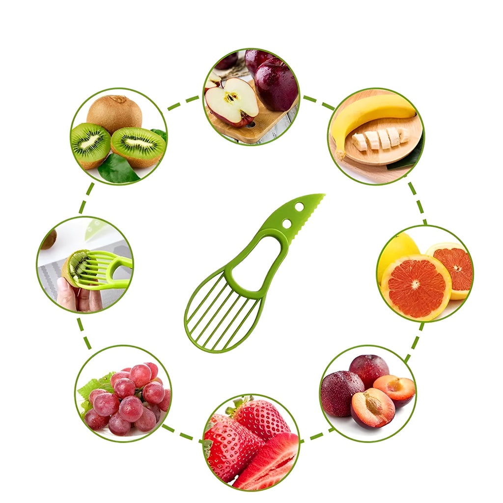 Multifunctional avocado knife in green polypropylene with modern simplicity design for peeling and slicing