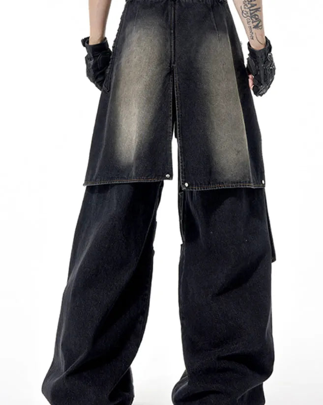 Deconstruction worn jeans for teenagers, cotton denim with zip front, in sizes S M L XL