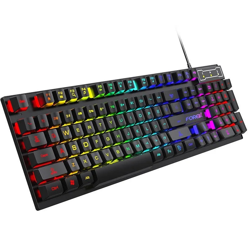 Black 104-key backlit gaming keyboard and mouse combo with compact 37.5 cm design