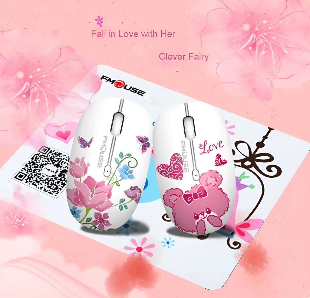 FMOUSE mini wireless mouse 1600DPI silent 2.4G with USB receiver in Bear, Birds, Butterfly or Flowers style