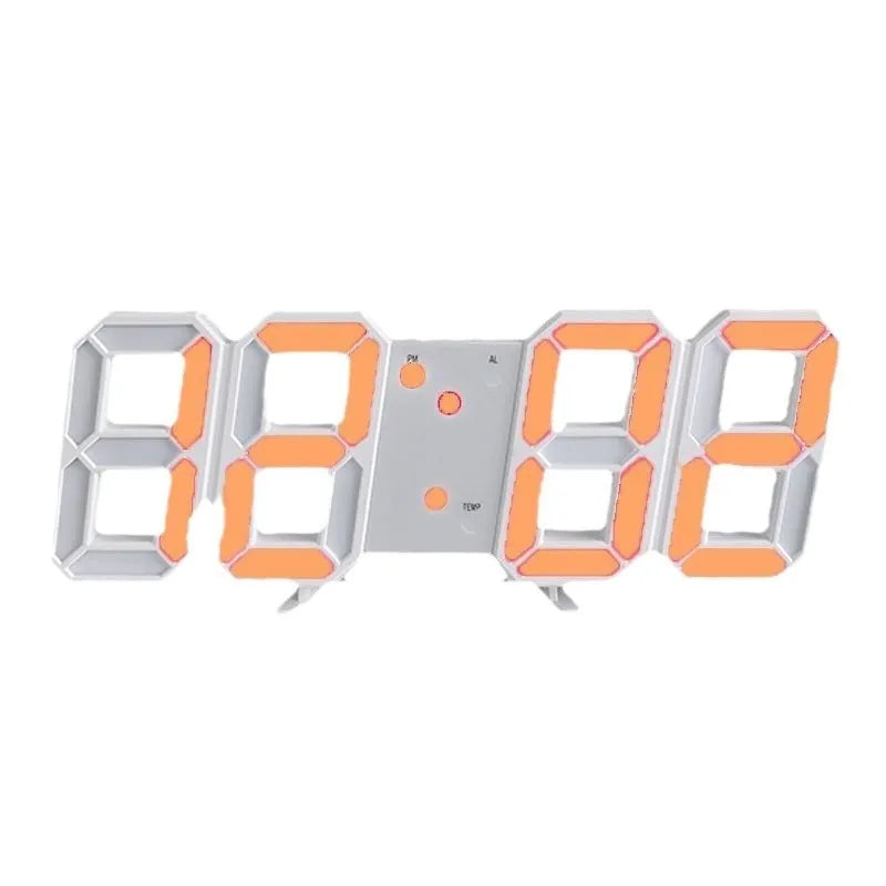 Digital wall mounted LED clock with large display, plastic shell, 4.5cm thick, showing time, date and temperature