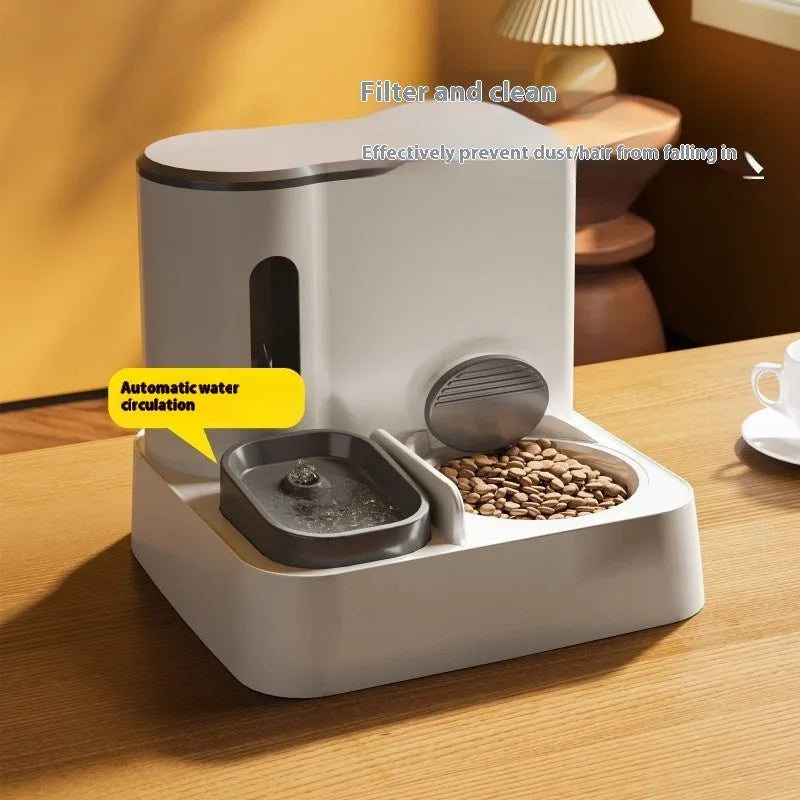 Automatic cat feeder and water dispenser station with double bowl design