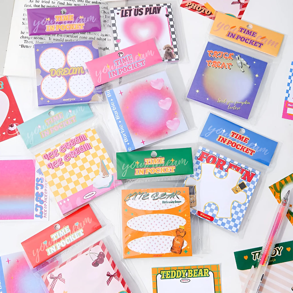 Korean stationery note pad with 90 sheets writing paper in rectangle shape with colourful illustrated cover
