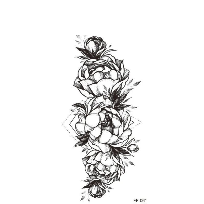Waterproof flower tattoo stickers, water transfer printing, plain geometric design, six styles and set option