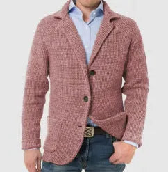 Men's casual long-sleeved solid colour knitted jacket with 3D patch pocket, slim fit, autumn, sizes S-5XL